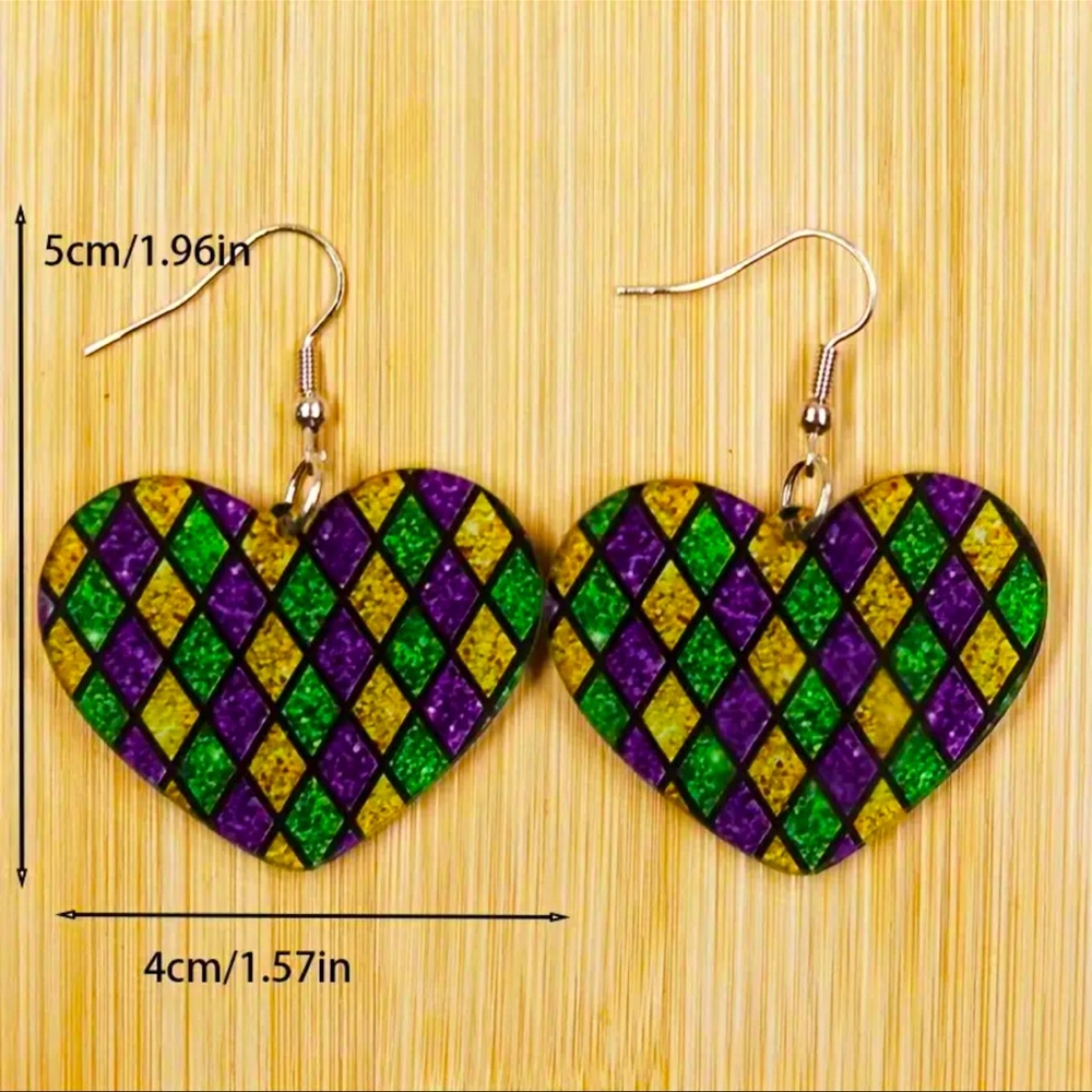 Mardi Gras Stained Glass Heart Earrings - Picture 4 of 4